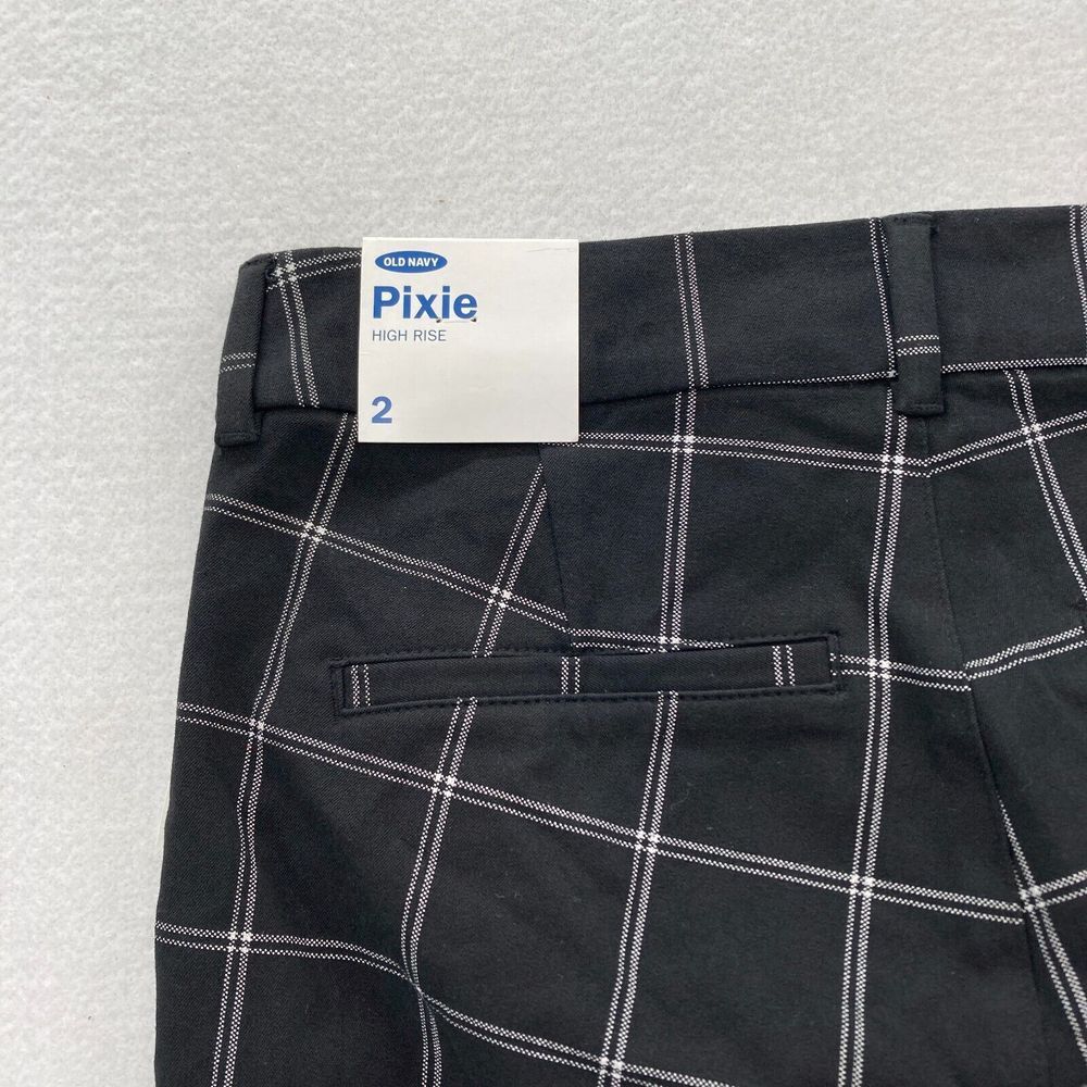 Old Navy Pixie Pants Women's 2 Black Plaid Stretch Fabric Slim Leg Ankle Pants - Picture 11 of 12